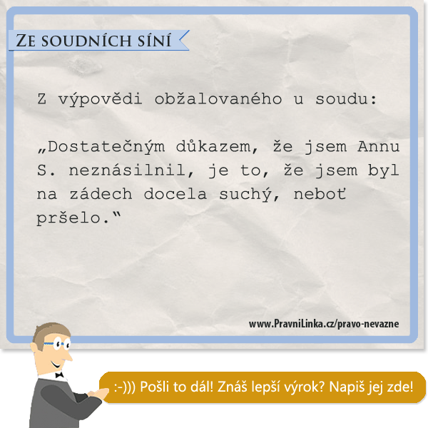 Dostatečným důkazem, že jsem Annu S. neznásilnil, je to, že jsem byl na zádech docela suchý, neboť pršelo.