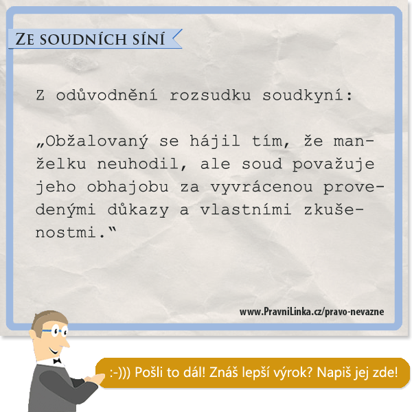 Obžalovaný se hájil tím, že manželku neuhodil, ale soud považuje jeho obhajobu za vyvrácenou provedenými důkazy a vlastními zkušenostmi.